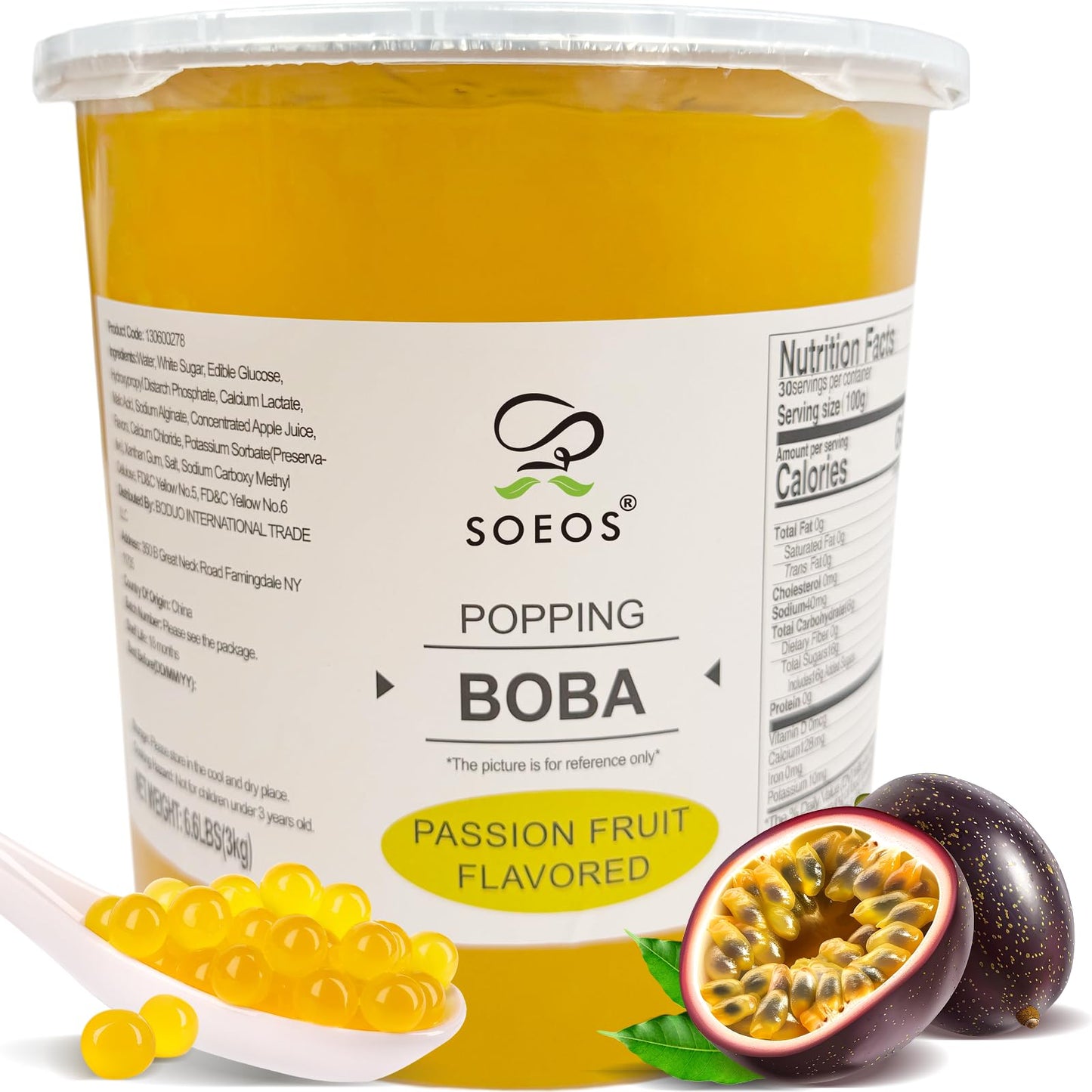 Soeos Passion Fruit Popping Boba Pearls 6.6 Pounds, Bursting Boba Pearls for Bubble Tea, Beverages, Shakes, Desserts, Smoothie a