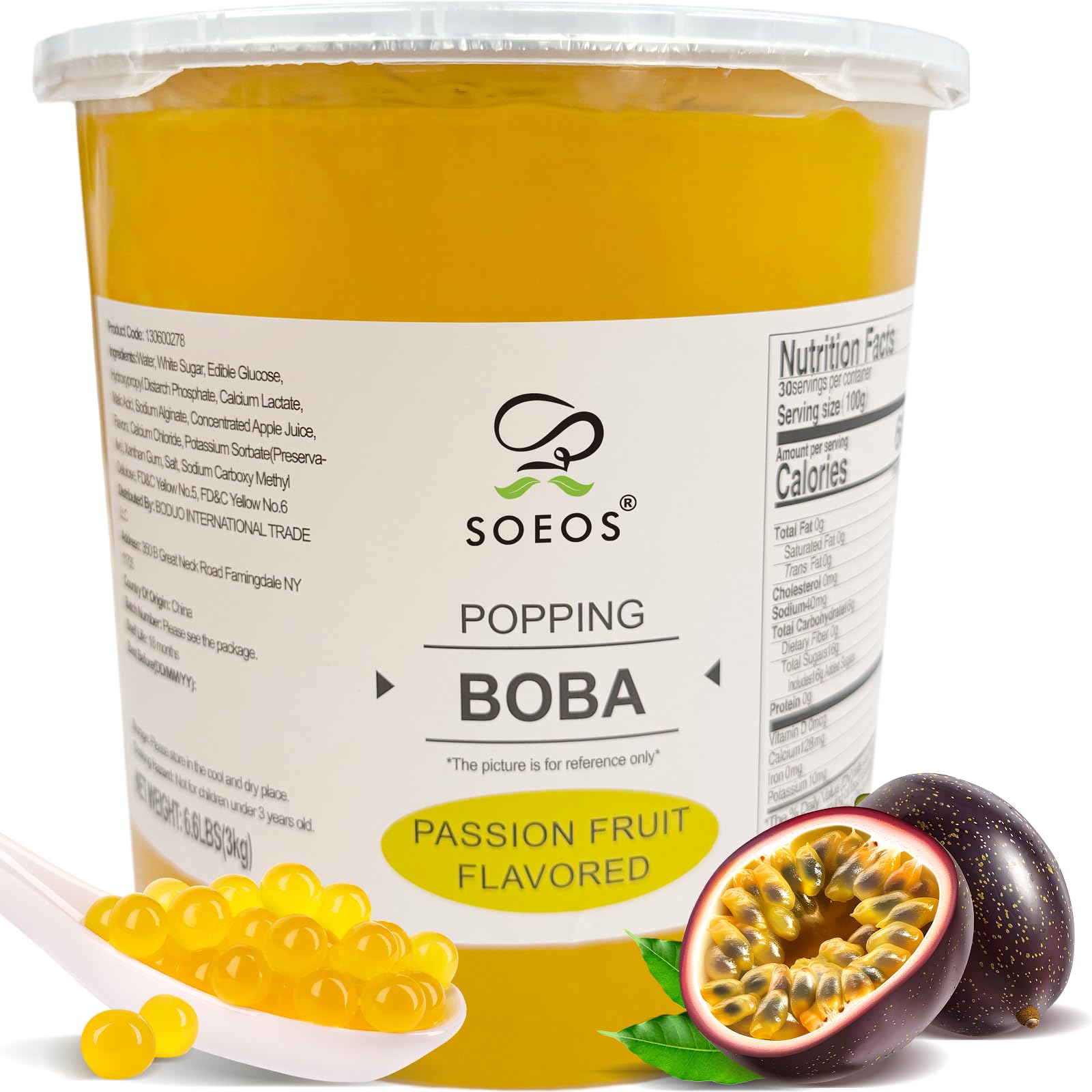 Soeos Passion Fruit Popping Boba Pearls 6.6 Pounds, Bursting Boba Pearls for Bubble Tea, Beverages, Shakes, Desserts, Smoothie a