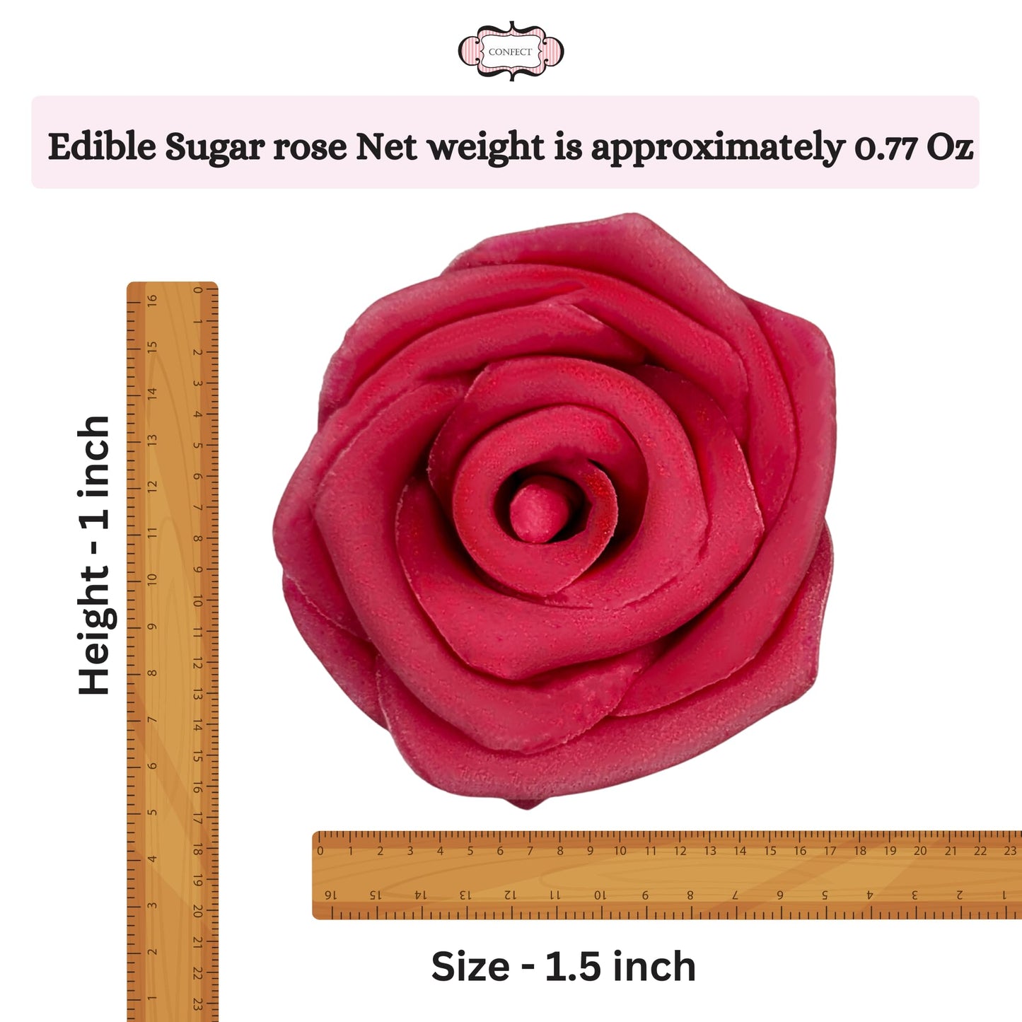 Confect Edible Rose Topper- French Rose Toppers - Pack Of 12 Pink French Roses For Cakes, Cupcakes & Donuts - Vegan, Dairy-Free,