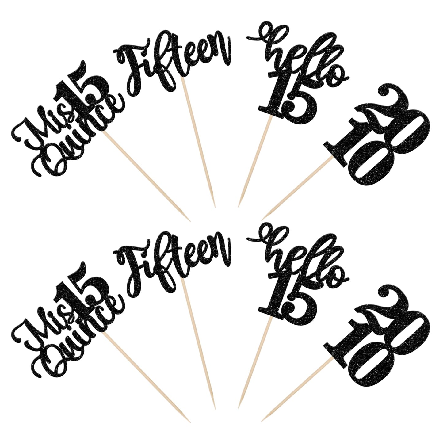 24 Pcs Black 15Th Birthday Cupcake Toppers Glitter Hello 15 Cupcake Topper Mis Quince Fifteen Since 2008 Cupcake Picks For Happy