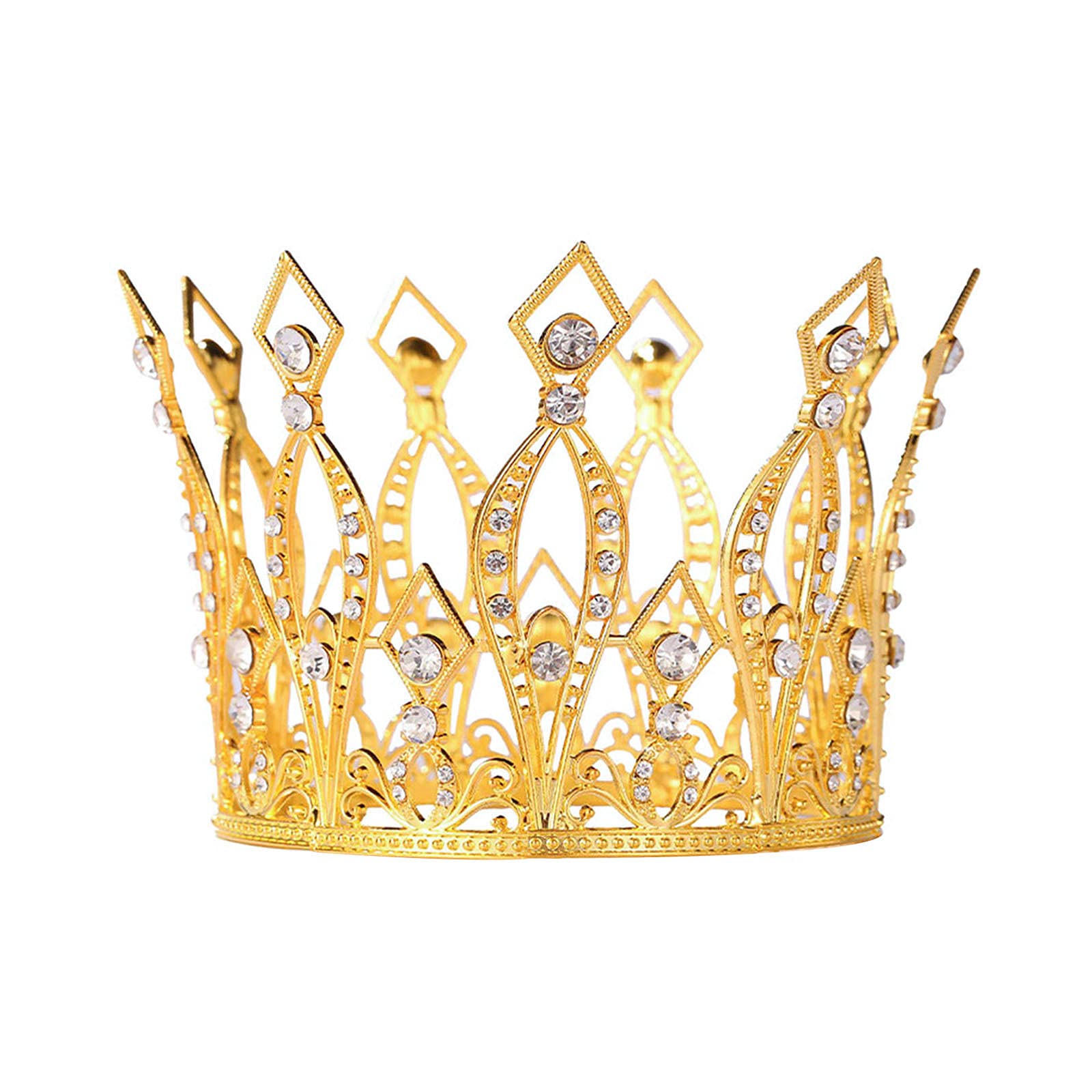 Crown Cake Topper Rhinestone Crystal Handmade Tiara Cake Decoration For Baby Shower Birthday Wedding Party Favors (Gold)