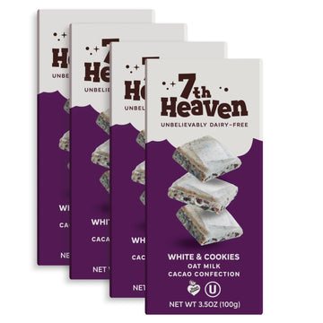 7Th Heaven Vegan Cookies And Cream Oat Milk Chocolate Bars, Plant Based Dairy Free White Chocolate With Cookies, Fair Trade Coco
