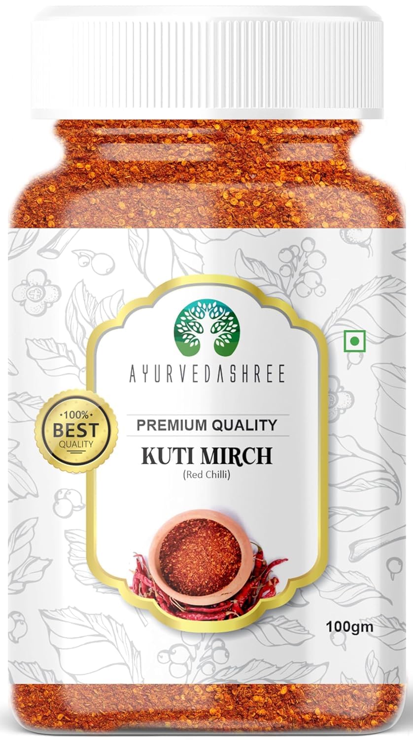 AYURVEDASHREE Crushed Red Chilli (Kuti Lal Mirch) Indian Spice100gm PET Jar | All Natural | No Color added | Vegan | NON-GMO | N