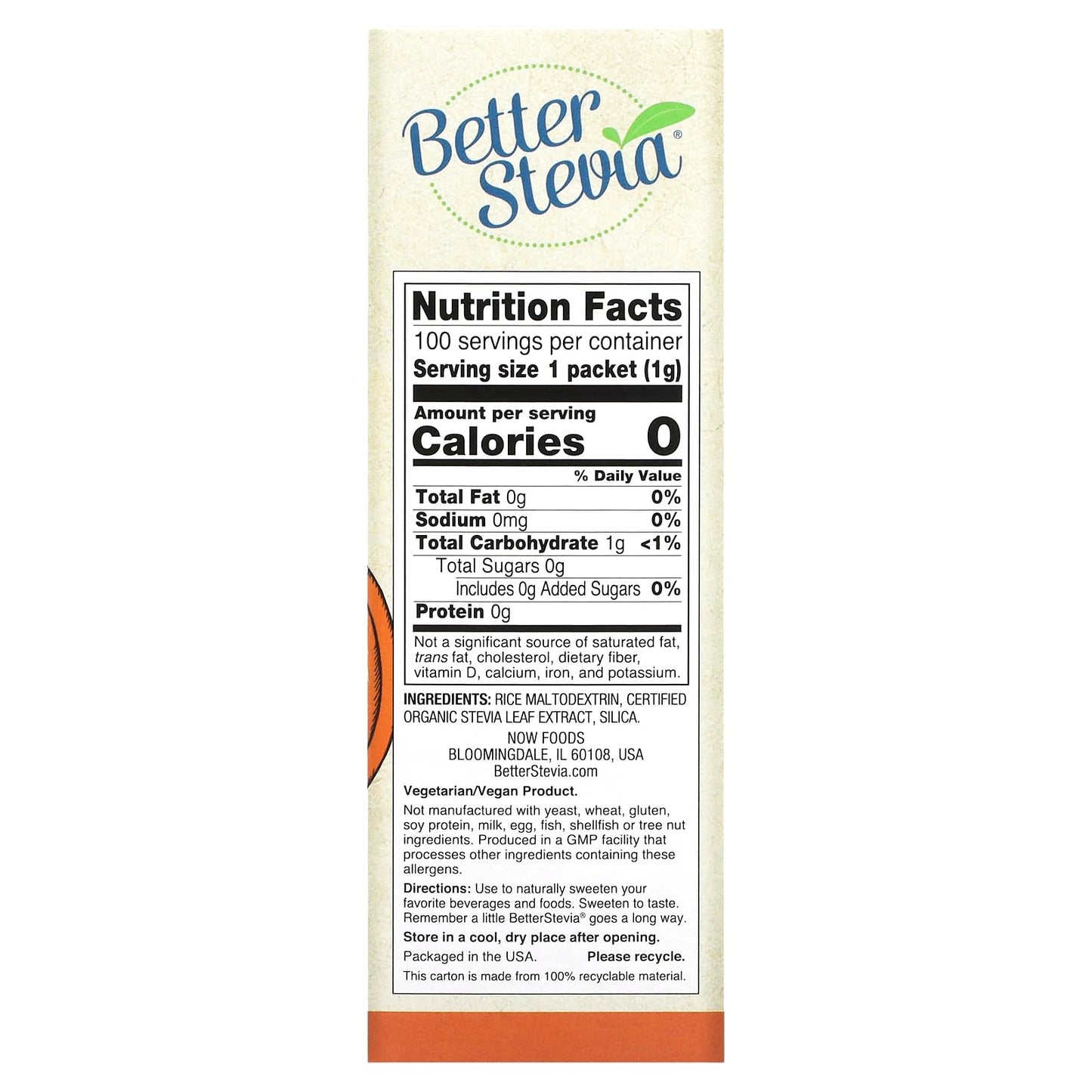 Stevia Extract Packet Now Foods 100 Packet