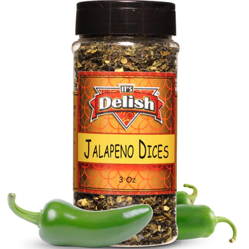 Dried Jalapeno Dices by It's Delish, 3 Oz Medium Jar | Dehydrated Jalapenos | Diced Green Jalapeo Peppers for Chili and Sausage 