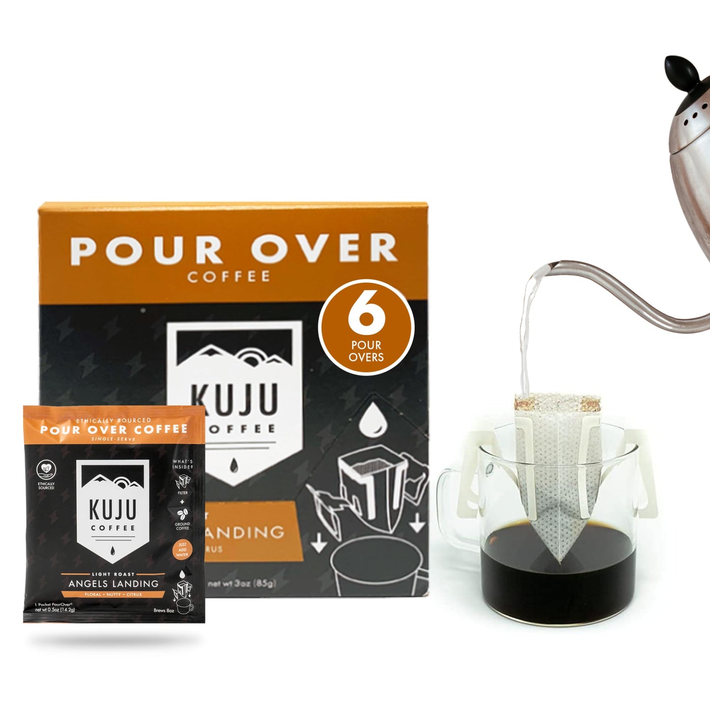 Kuju Coffee Top-Grade Pour Over Camping Coffee Singles - 6 Pack Angels Landing  Light Roast - Superior Instant Pocket Coffee For Backpacking  Tpartyl  And Camp