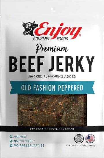 Enjoy Beef Jerky Old Fashion Peppered | 12 Oz (Pack Of 6) | Traditional Style | Usa Made | High Protein | Low Fat | Zero Trans F