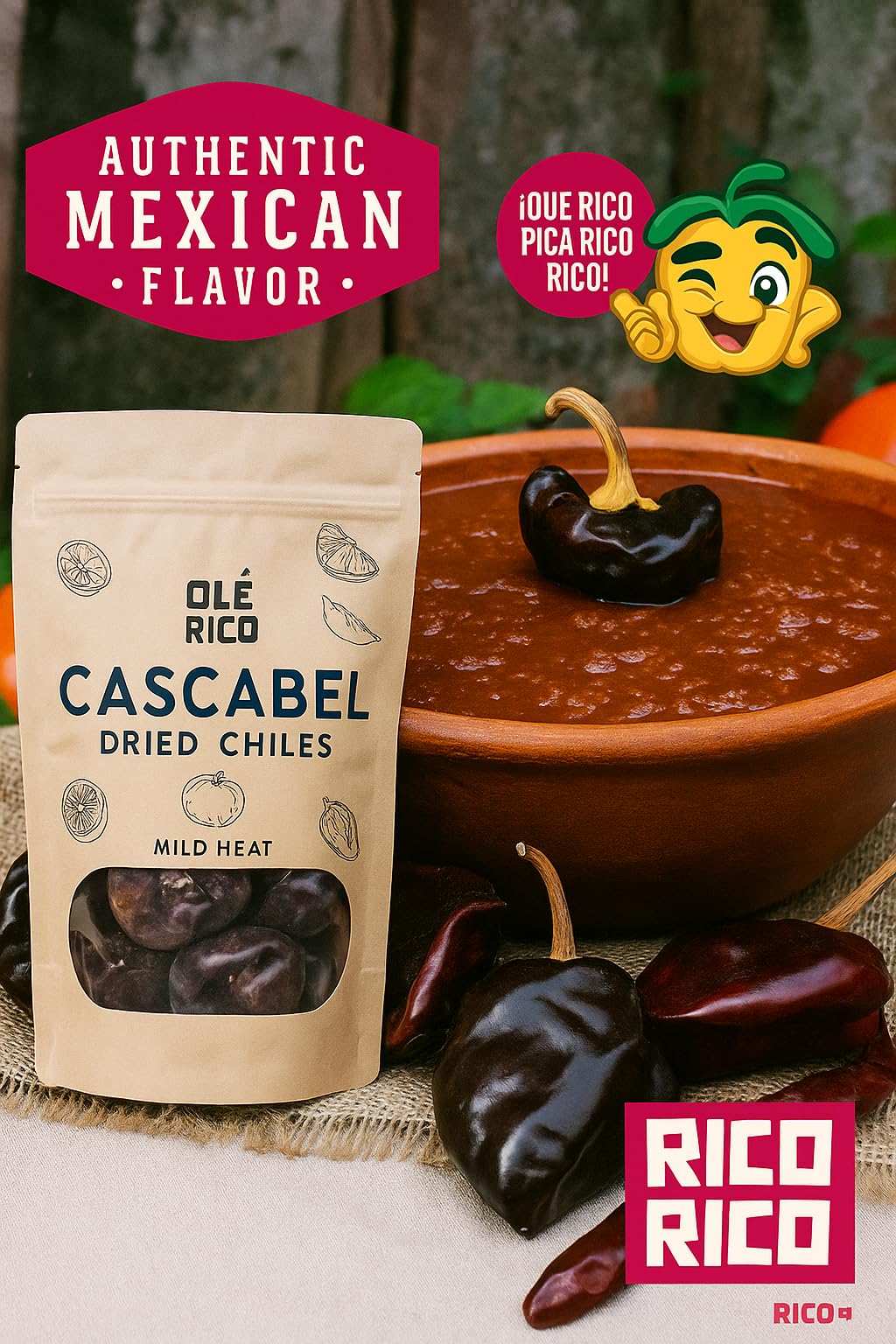 Rico Rico Cascabel Dried Peppers 12 Oz - Premium Cascabel Chiles Secos, Mild Heat & Nutty Flavor For Authentic Mexican Cuisine,