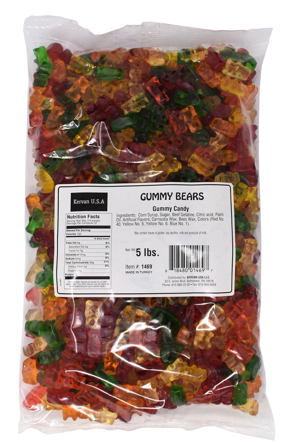 Kervan Gummy Bears - Assorted Fruity Soft Candy 5 lbs - Red - Bulk Snacks for Kids and Parties - Model 1469