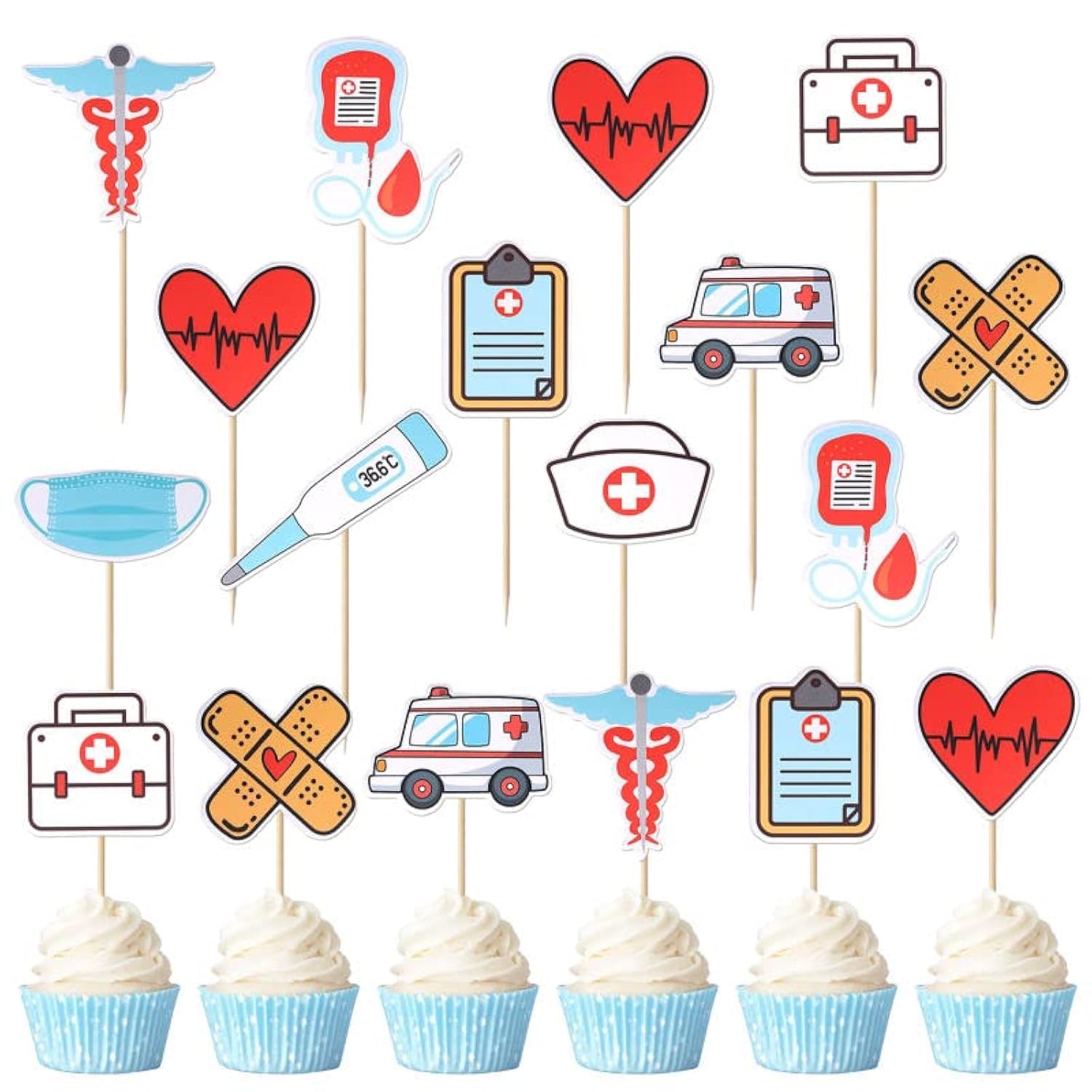 Rsstarxi Nurse Cupcake Toppers - 40 Pack Medical Theme, 1.6x4.6 to 2.9x3.9 Inch, Paper, Design 1, for