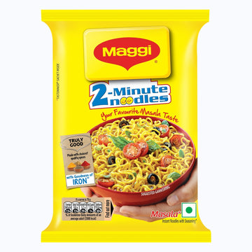 MAGGI 2-minute Instant Noodles, Masala Noodles with Goodness of Iron, Made with Choicest Quality Spices, Favourite Masala Taste,