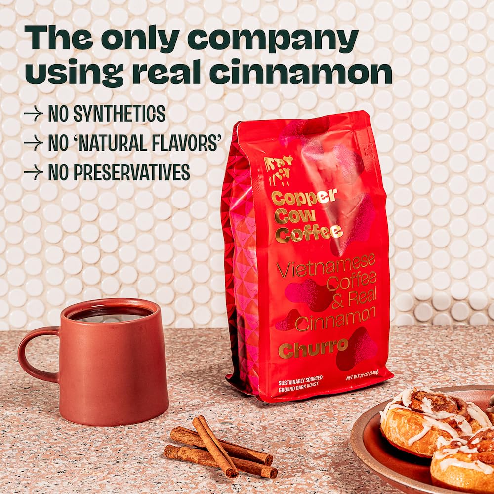 Copper Cow Coffee Premium Vietnamese Coffee: Ground Churro Coffee, Flavored With Real Ground Cinnamon, Woman-Owned, Gourmet, Spe