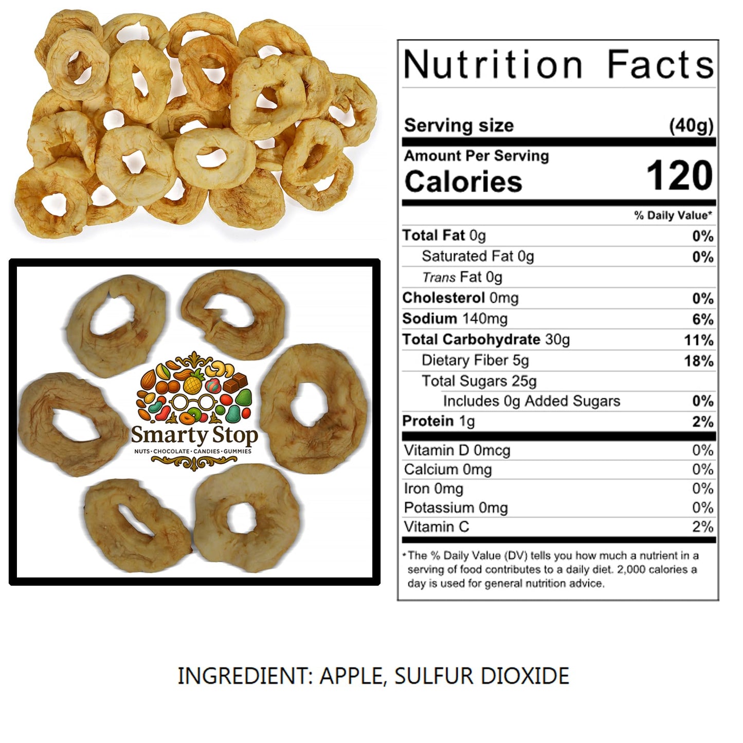 Smarty Stop Dried Fruits Great Healthy Snack (Dried Apple Rings, 2 Pound (Pack of 1))