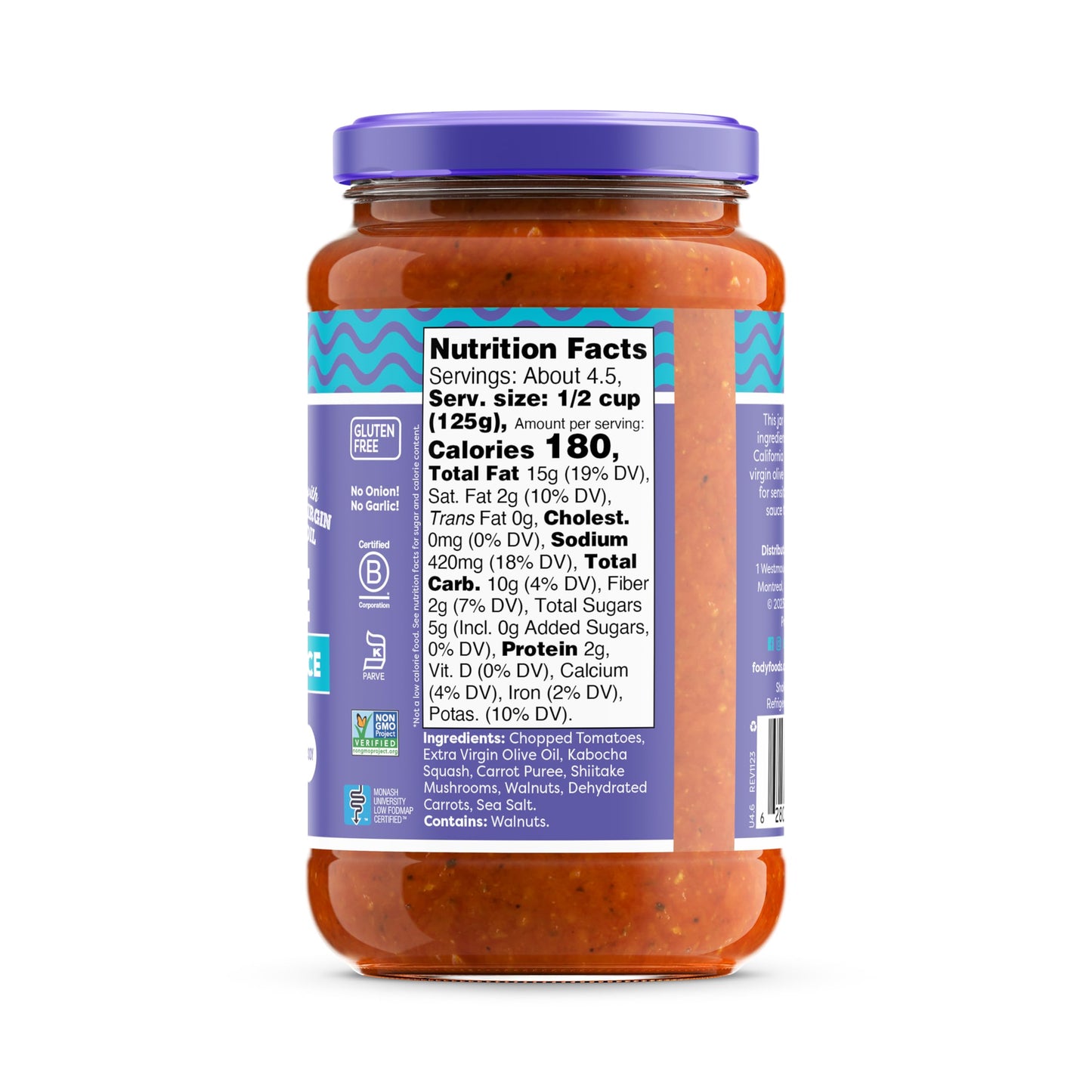 Fody Foods Vegan Bolognese Pasta Sauce, 19.4 Ounces, Low Fodmap Certified & Gut Friendly, Premium Quality Ingredients, Non-Gmo,