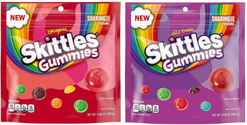 Skittles Gummy Candy Original And Wild Berry Sharing Size Bags Bundle - Includes 24Oz Total