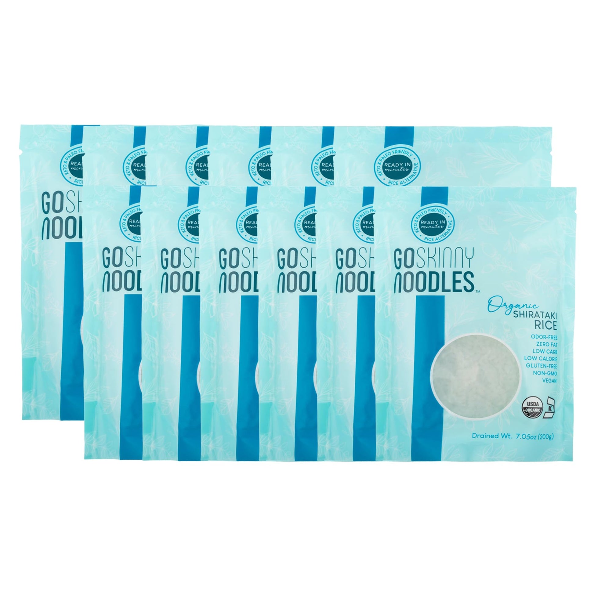 Goskinny Noodles Rice (12), Organic, Odorless Shirataki & Konjac, Low Carb, Low Calorie, Gluten Free, Vegan, Kosher, Keto, Paleo