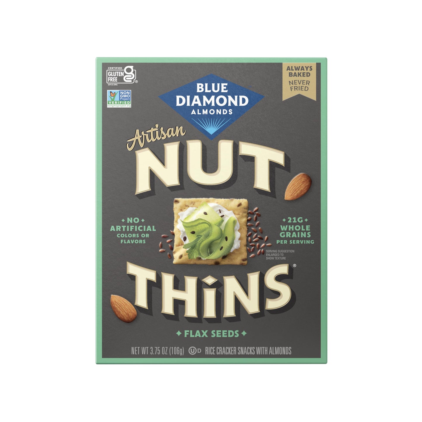 Blue Diamond Almonds, Artisan Flax Seeds Nut Thins Rice Crackers, Gluten Free, Non-GMO, Celiac Friendly, Great for Lunch, Adults