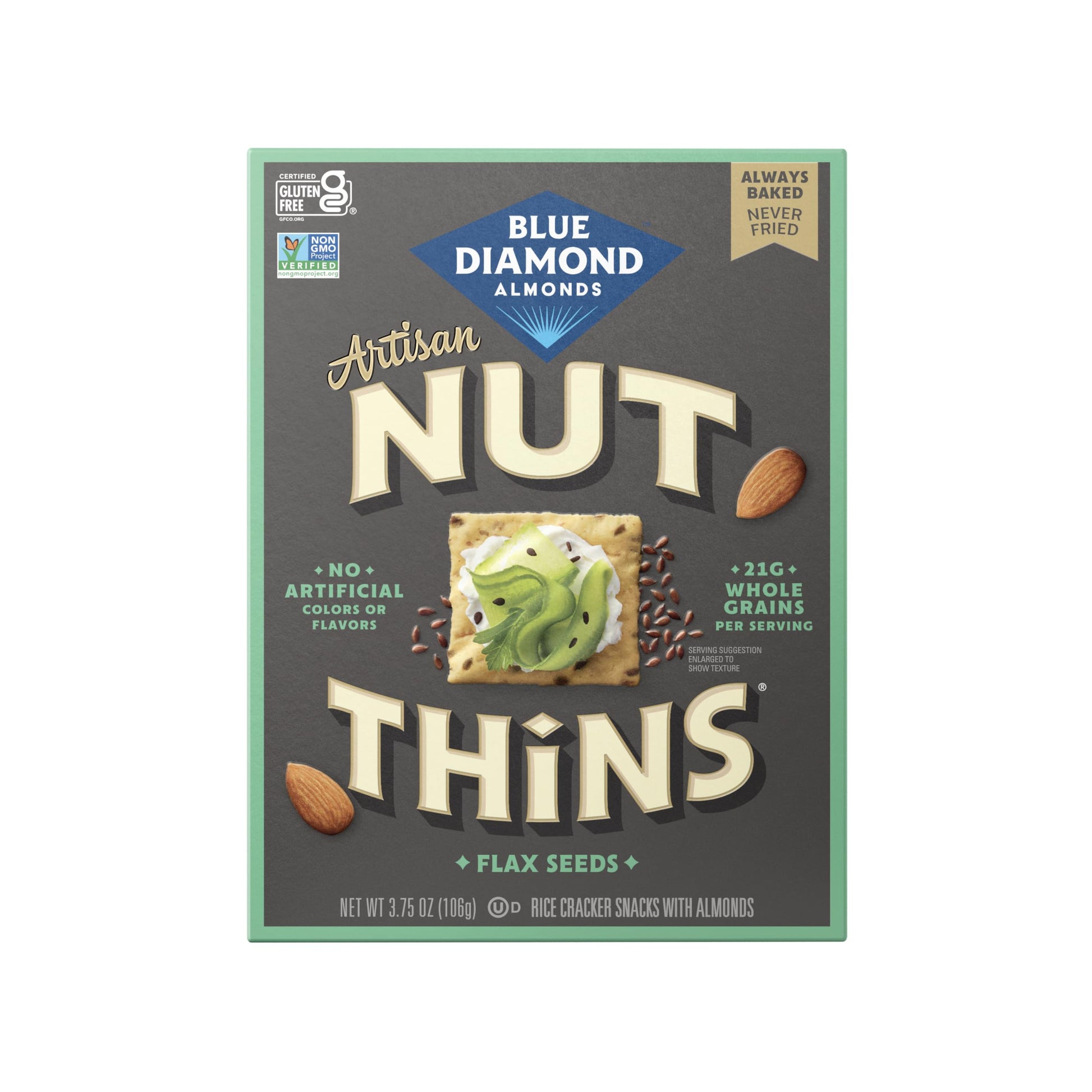 Blue Diamond Almonds, Artisan Flax Seeds Nut Thins Rice Crackers, Gluten Free, Non-GMO, Celiac Friendly, Great for Lunch, Adults