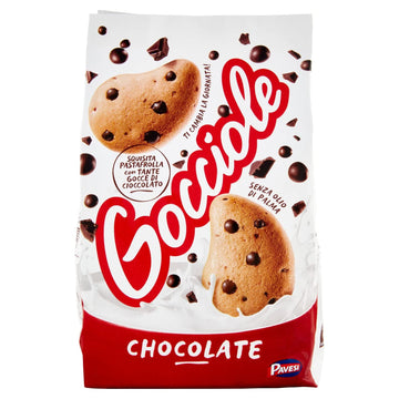 Pavesi:''Gocciole Chocolate'' Biscuits with Chocolate drops, no palm oil - 17,6 Oz /500g