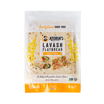 Atoria s Family Bakery Traditional Lavash Flatbread 10 Pack | 50 Individual Lavash Wraps | Fresh Baked, All Natural, GMO Free, 