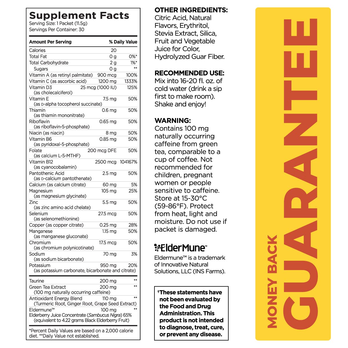 Pureboost Immune Clean Energy Booster  Refreshing Energy Drink Mix and Immunity dietary product with Elderberry  1 200 mg Vitamin C  Vitamins A + D  and Zinc. (Elderberry Power  30 Count)