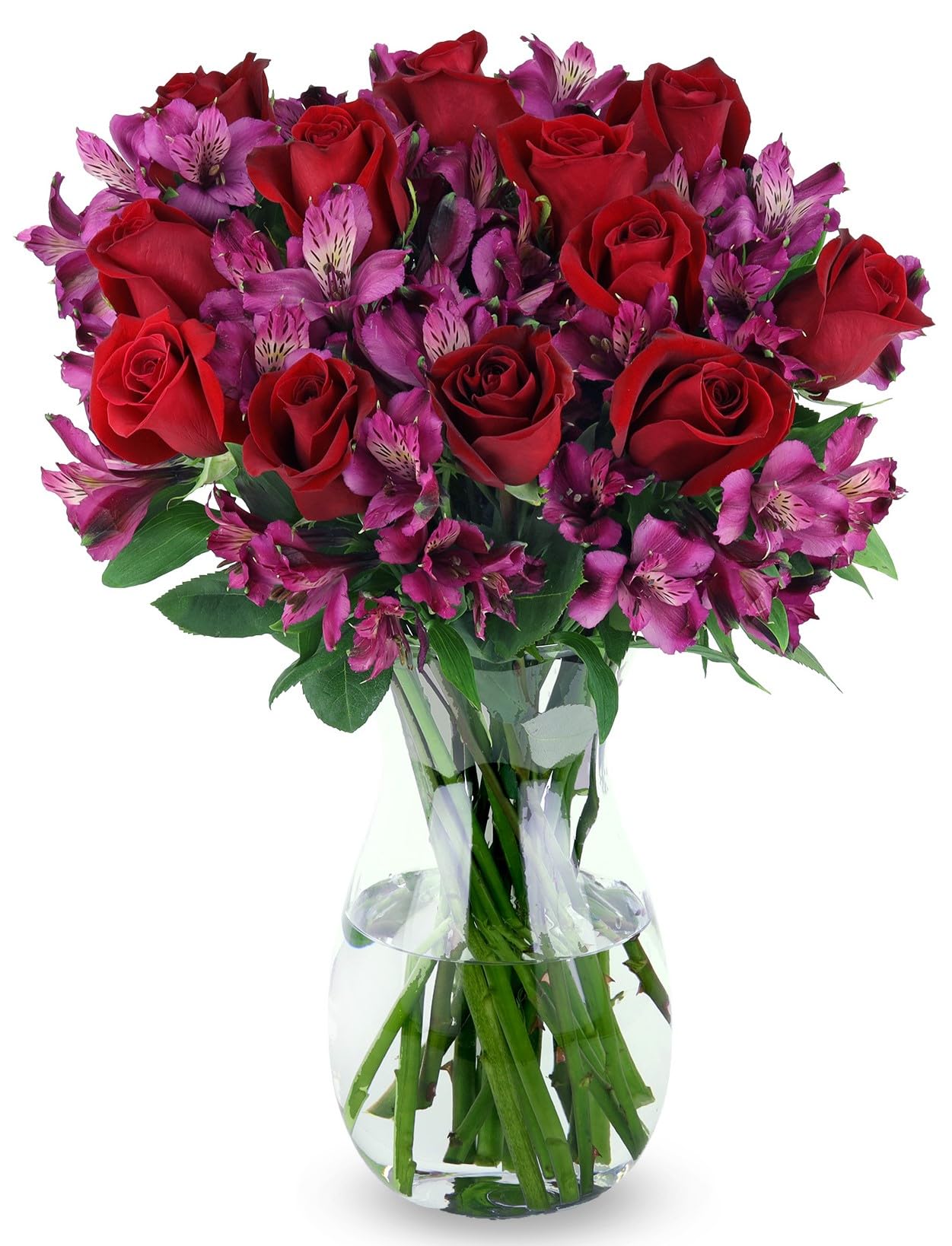 Benchmark Bouquets - Stunning Roses & Alstroemeria (Glass Vase Included) - Fresh Flowers for Delivery - Gift for Graduation, Bir