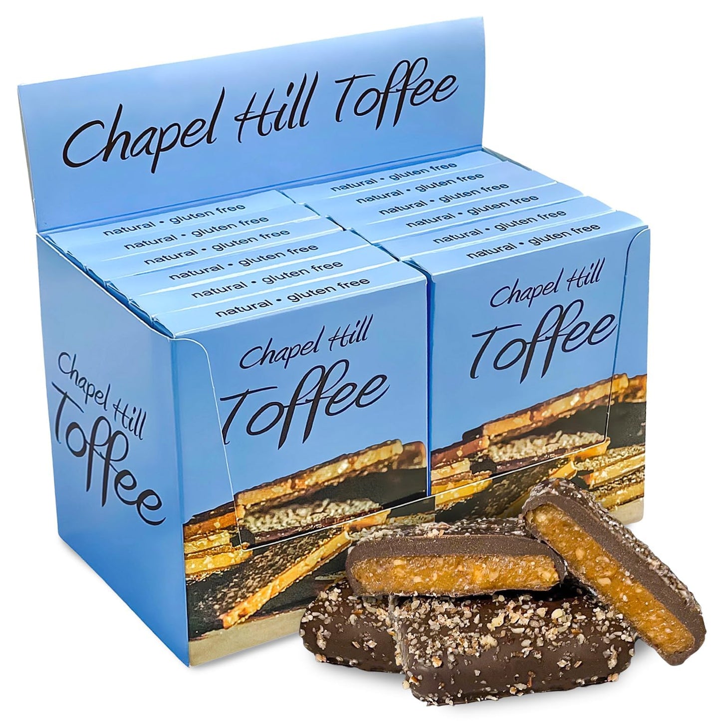 Chapel Hill Toffee Dark Chocolate Covered Pecan Toffee Squares, Gluten Free, 2 Ounces (Pack of 12)