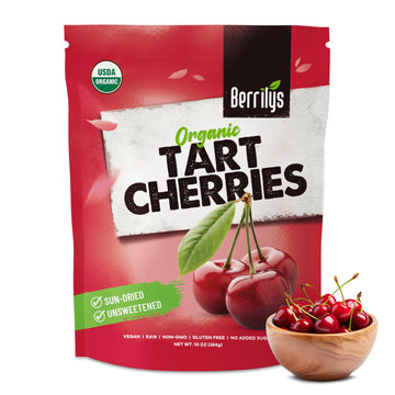 Organic Dried Tart Cherries, Berrilys, 10 Oz, Pitted, Non-Gmo, Kosher, Unsulfured, No Added Sugar, No Added Oil, Healthy Snack,