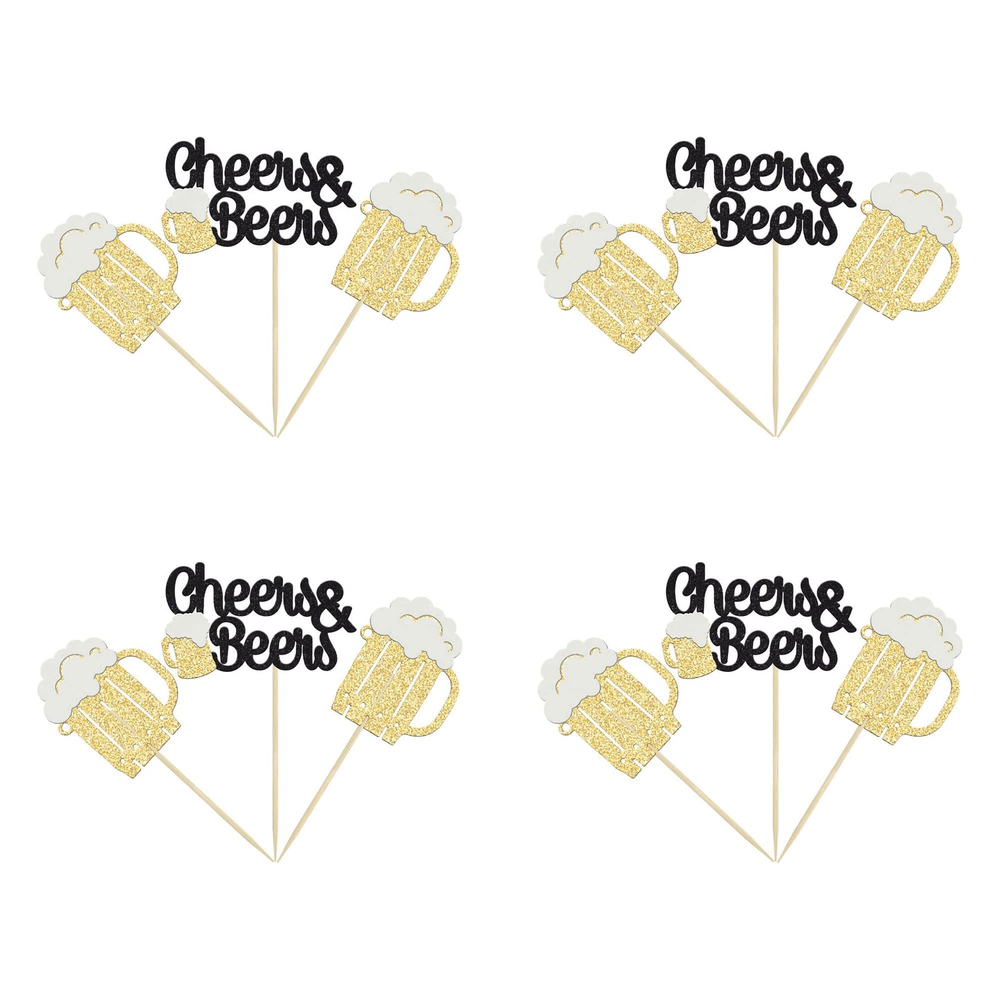 Gyufise Cupcake Toppers 24Pcs Black Glitter malt-inspired Mug Decorations for Baby Shower Birthday Party