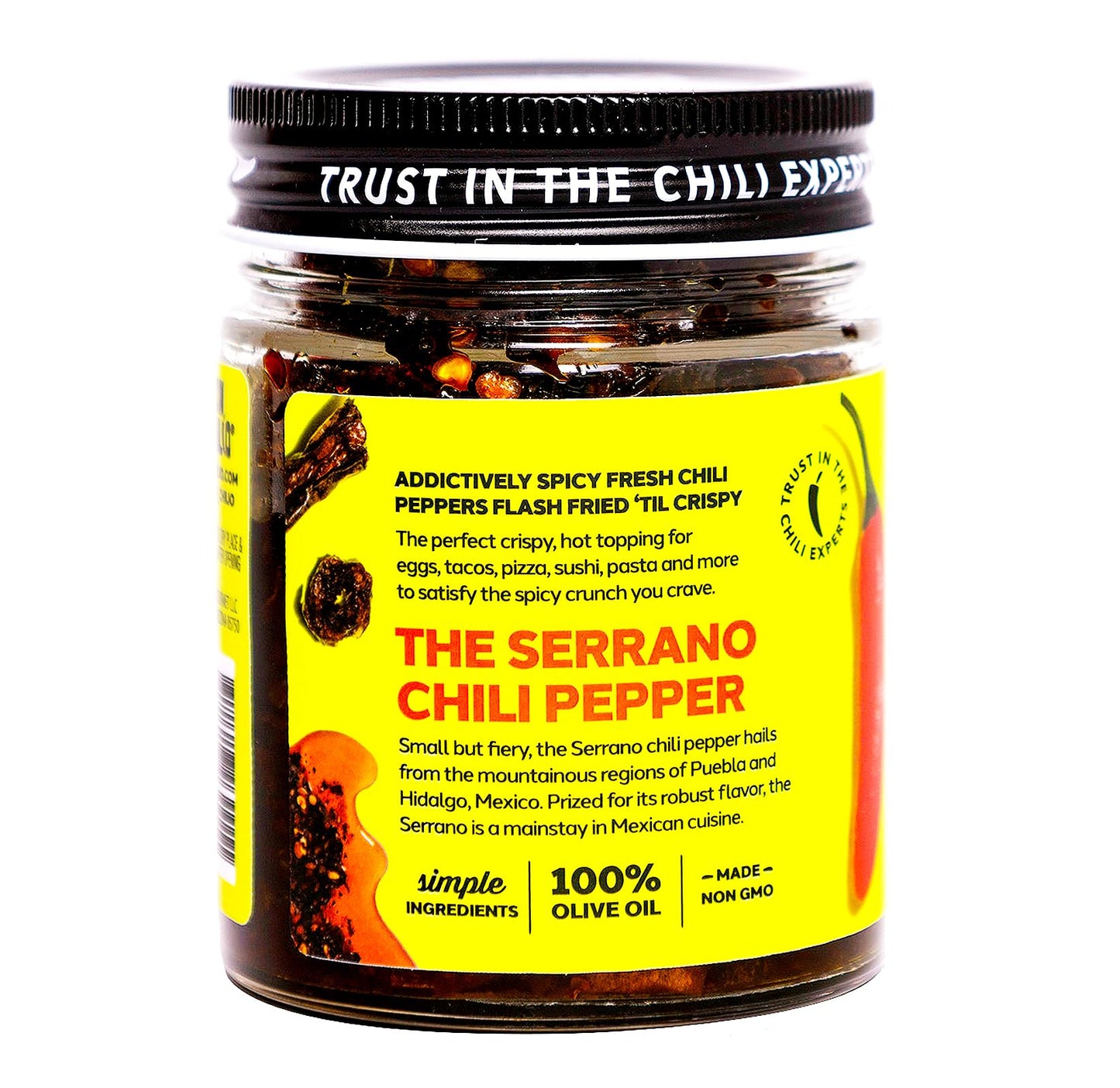 Don Chilio Medium Heat Serrano Chile Crisp – 5 oz, 2 Pack – Crunchy Fried Chili Peppers in Olive Oil – Keto-Friendly, Vegan, Gluten Free