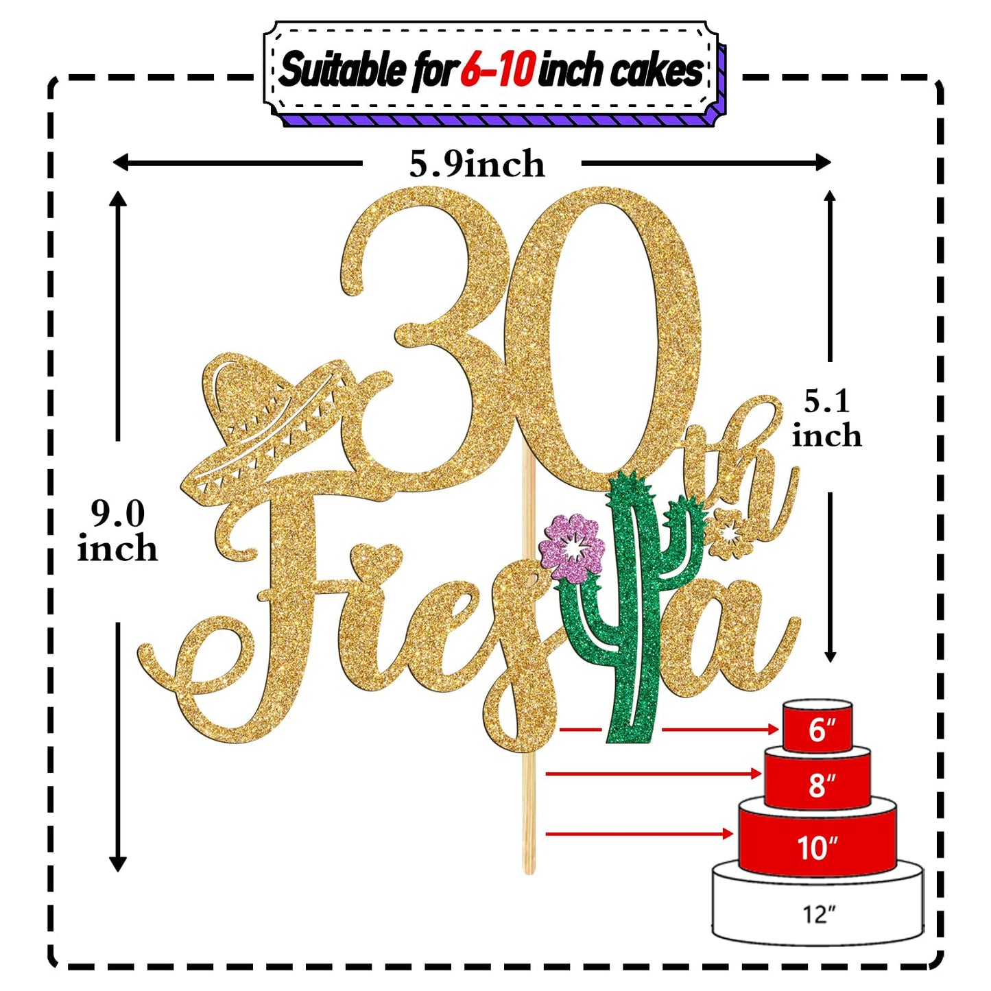 Tivurcia 30Th Fiesta Cake Topper, Cheers To 30 Years/Taco Bout 30 Cake Decor,Tropical Hawaiian Mexican Summer Themed Happy 30Th