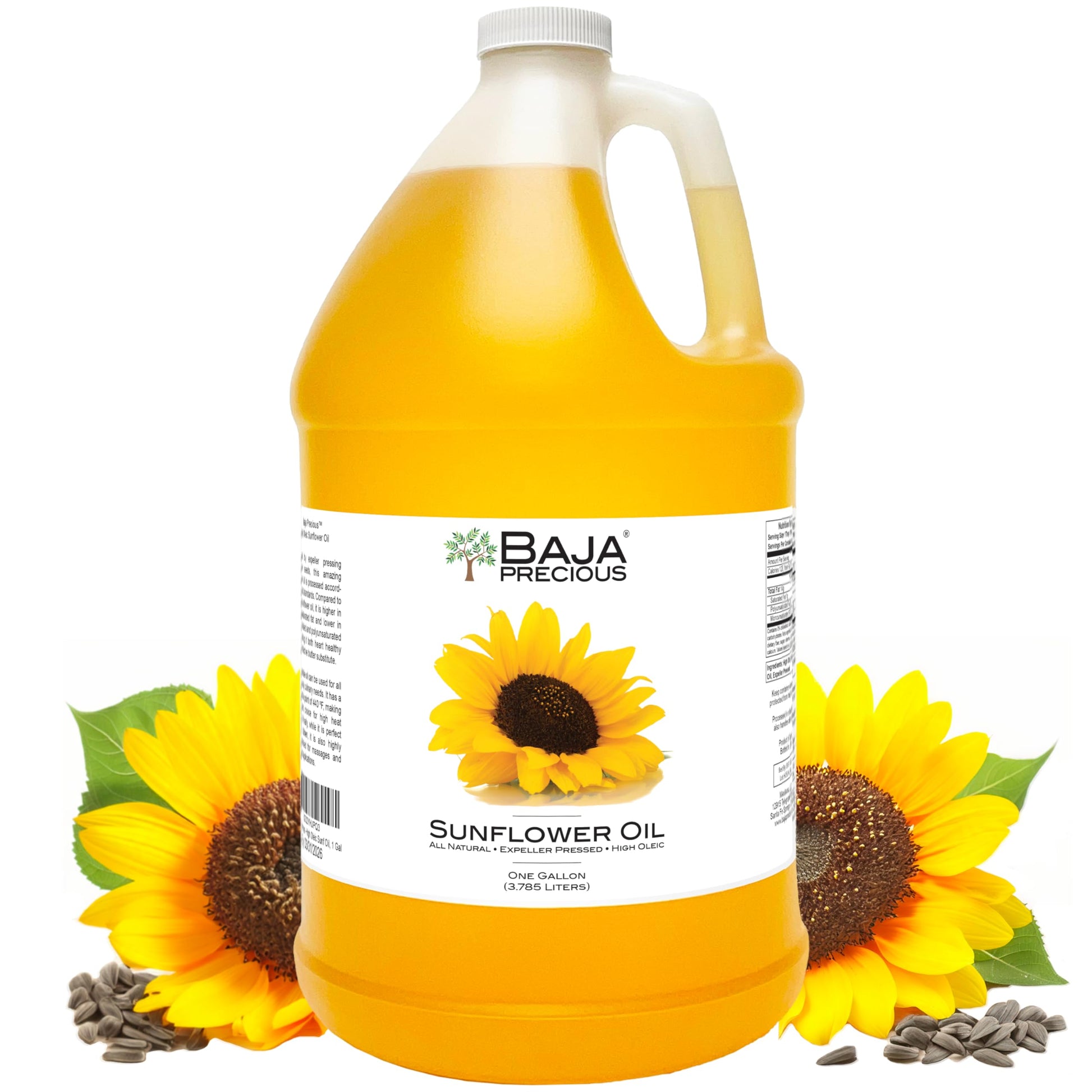 Baja Precious - High Oleic Sunflower Oil, 1 Gallon Jug - Expeller Pressed, Wonderful in the Kitchen, Amazing on Your Skin and a 
