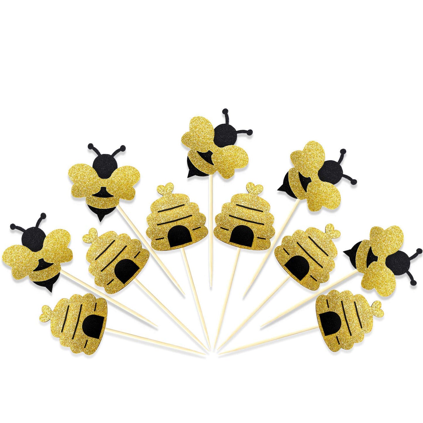Zonon 50 Pieces Bee Toothpicks Bulk Bee Cupcake Toppers Glitter Bee Cake Picks Decorations For Baby Shower Birthday Party Favors