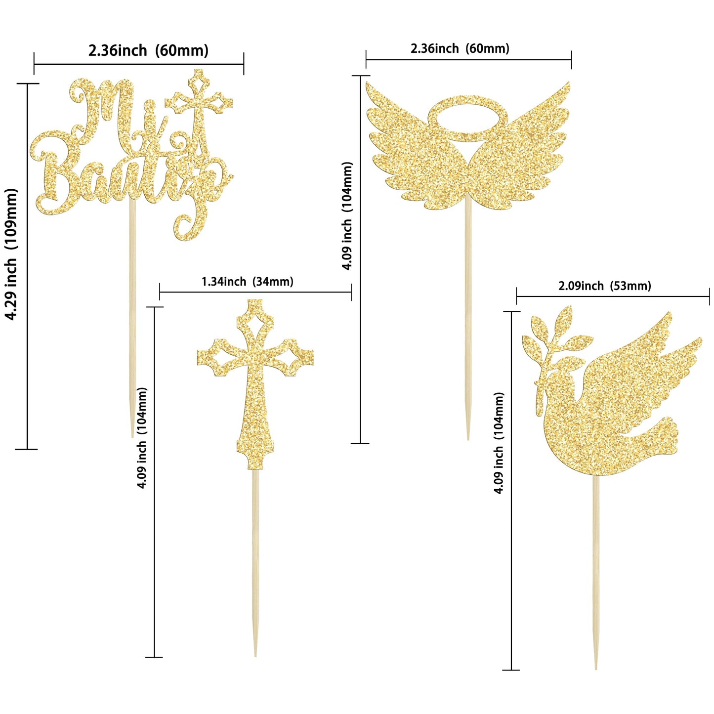 Gyufise Cupcake Toppers - 24Pcs Dove Cross Decorations for Baptism & Baby Shower - Gold Paper