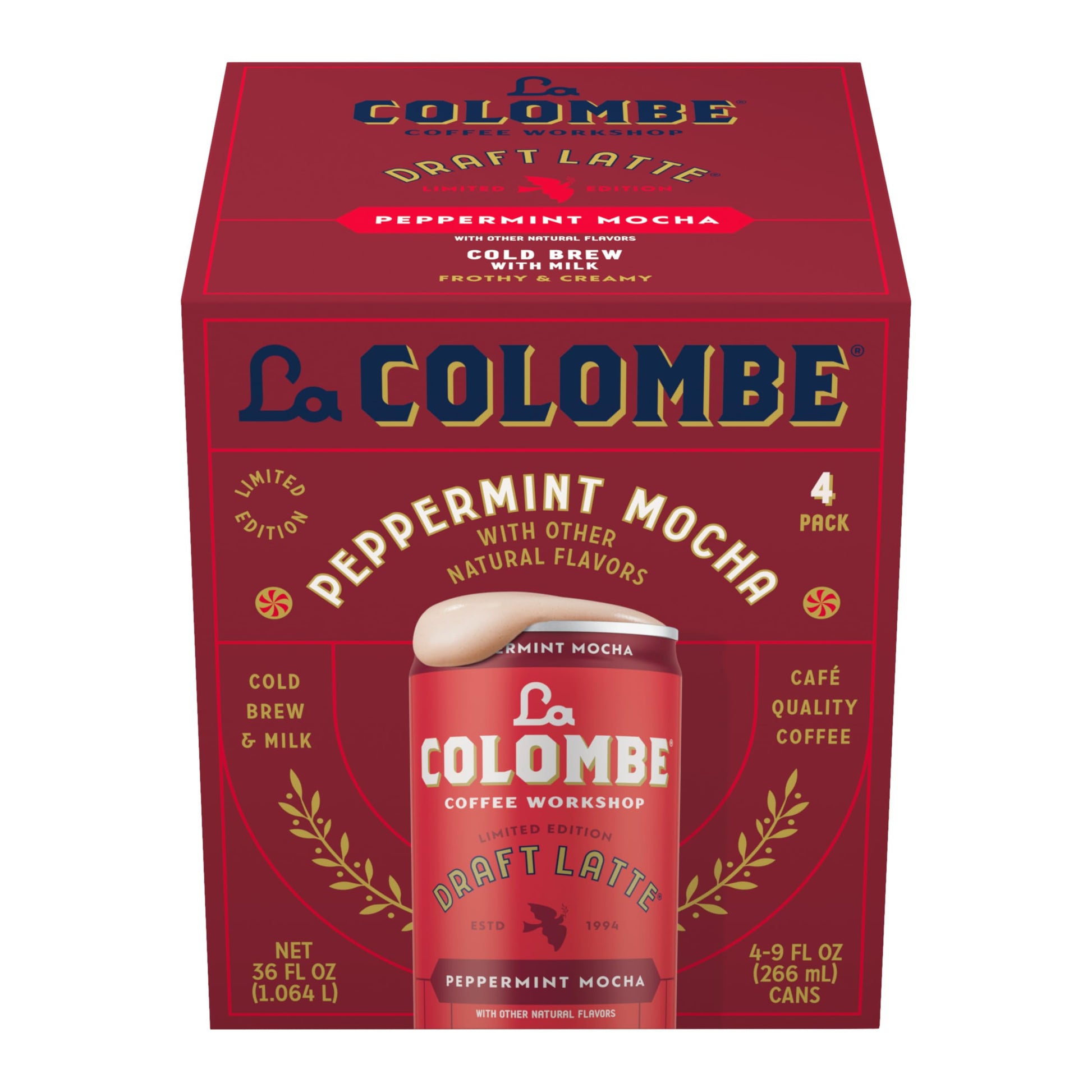 La Colombe Peppermint Mocha Draft Latte - 9 Fluid Ounce  4 Count - Cold-Pressed Espresso And Frothed Milk + Peppermint And Dark Chocolate - Made With Real Ingredients - Grab And Go Coffee
