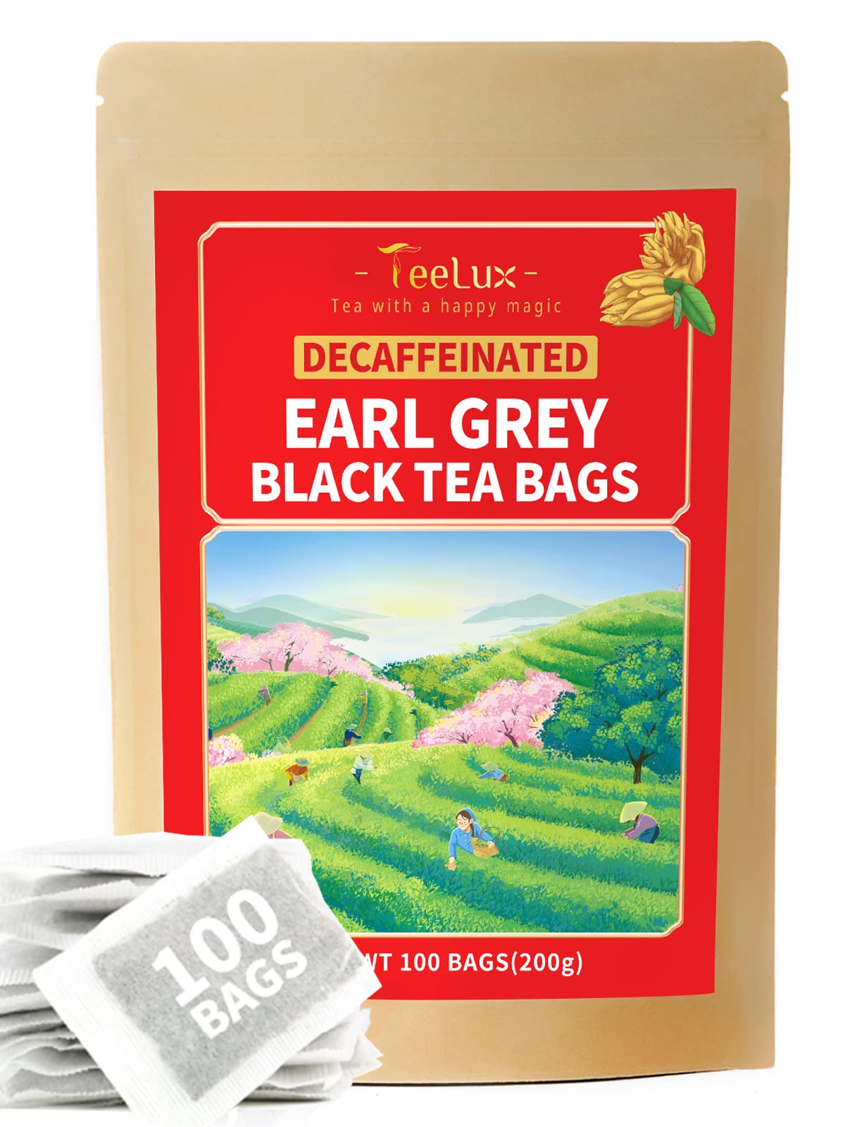 TeeLux Decaf Earl Grey Tea Bags, Smooth & Full-Bodied, 100 Count