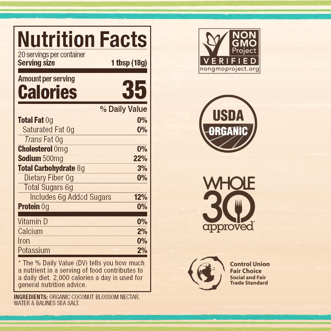 Big Tree Farms Organic Coco Aminos - Liquid Coconut Aminos, Soy-Free Sauce, Low Sodium, Soy Alternative, Gluten Free, Kosher, Warmly Umami, Marinade & Sauce, Non-Gmo - Original, 10 Fl Oz (Pack Of 2)