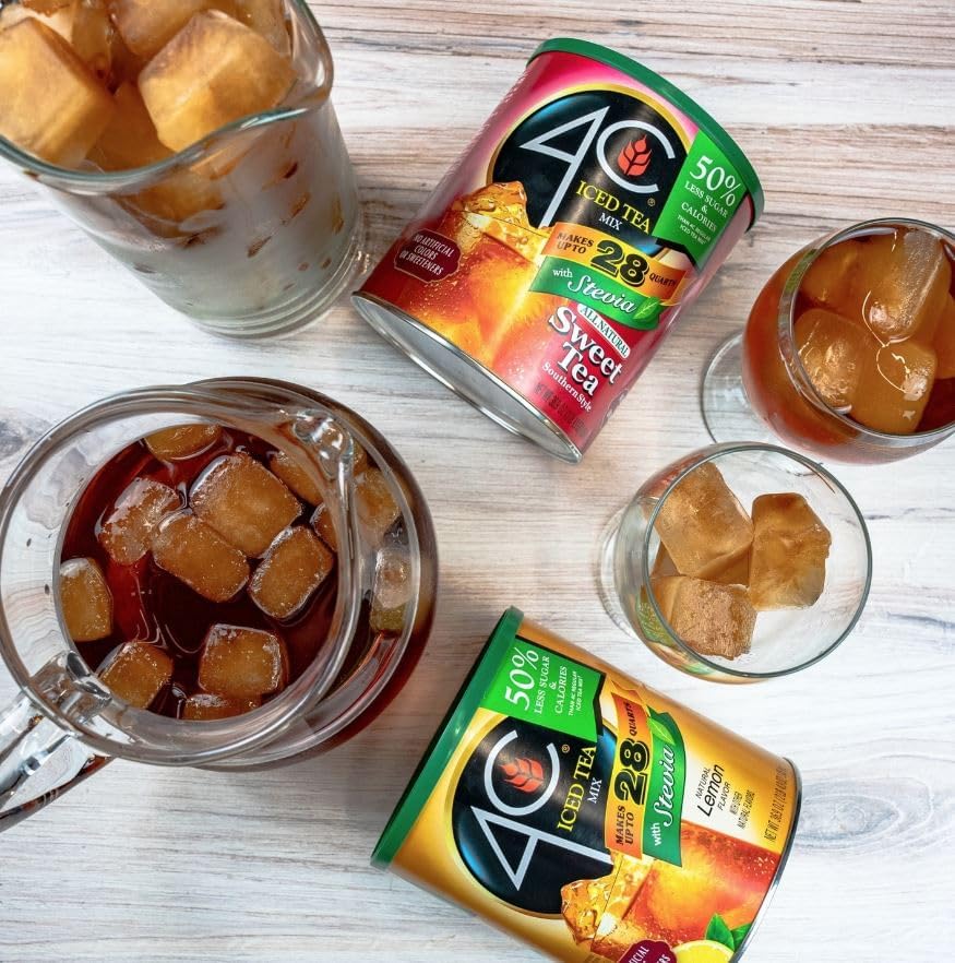 4C Reduced Sugar Powdered Drink Mix Canisters, Iced Tea, 28 Quarts, Family Sized Canister, Thirst Quenching & Refreshing Flavors (Sweet Tea, 36.9 Ounce (Pack Of 1))