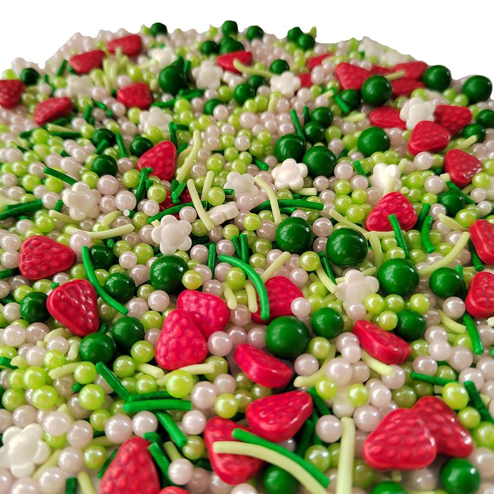 Homankit Strawberry Sprinkles White Mini Flowers Cookie Decorations Baking Cake Cupcake Topper Decoration 3.35 Ounce