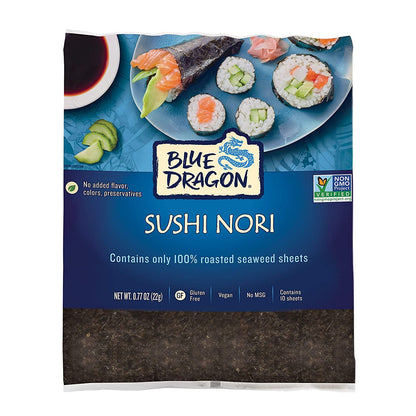 Blue Dragon Sushi Nori, Pack of 5, Simple ingredients, Made with 100% roasted seaweed, Natural umami flavor, NON-GMO, Gluten Fre
