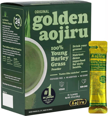 Golden Aojiru Original - Young Barley Green Grass Juice Powder for Smoothies and Drinks, 100% Japanese Grown - Ready-to-Use 0.1 