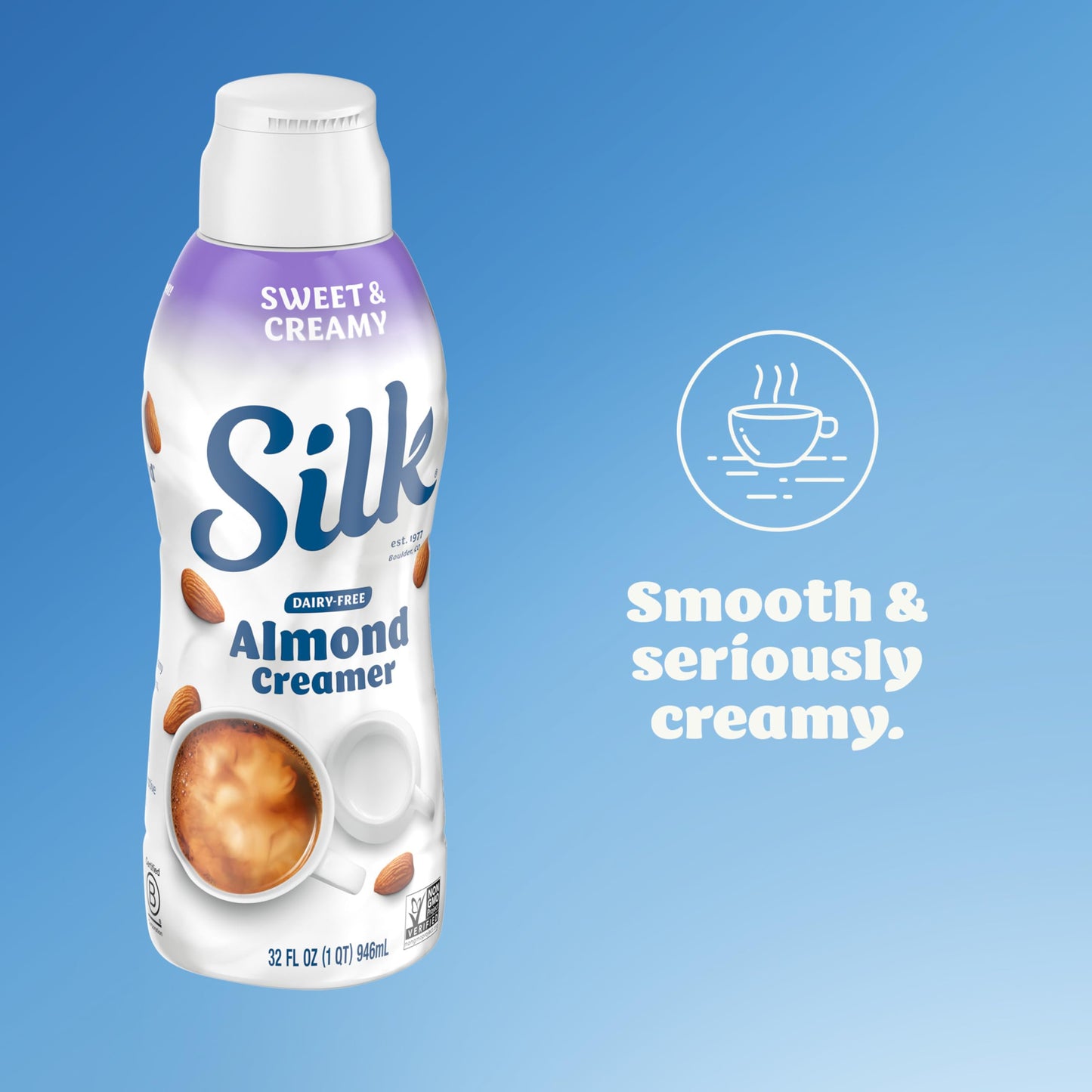 Silk Almond Creamer, Sweet and Creamy, Smooth, Lusciously Creamy Dairy Free and Gluten Free Creamer From the No. 1 Brand of Plan