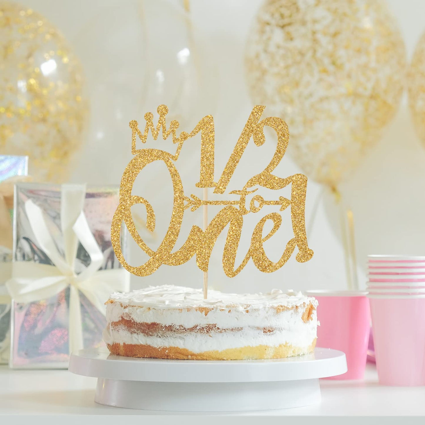 1/2 Way To One Cake Topper, Half Way To One, 1/2 Birthday Cake Topper, For Baby Boys Girls 6 Months Birthday Party Decorations G
