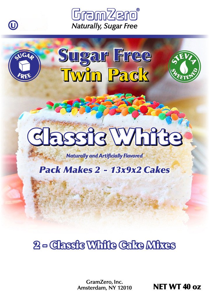Gramzero White Sugar Free Cake Mix 2-Pack, Makes 2-13X9X2 Cakes, Stevia Sweetened