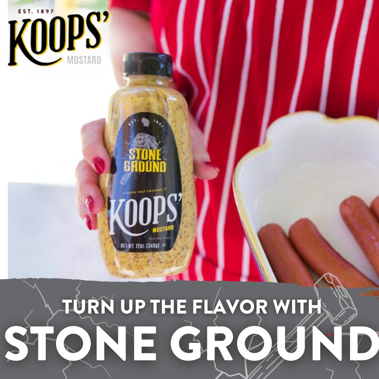 Koops' Stone Ground Mustard - Old-Fashioned Mustard, Gluten-Free, Kosher, Non-GMO, Made in the USA, From Quality Mustard Seeds,