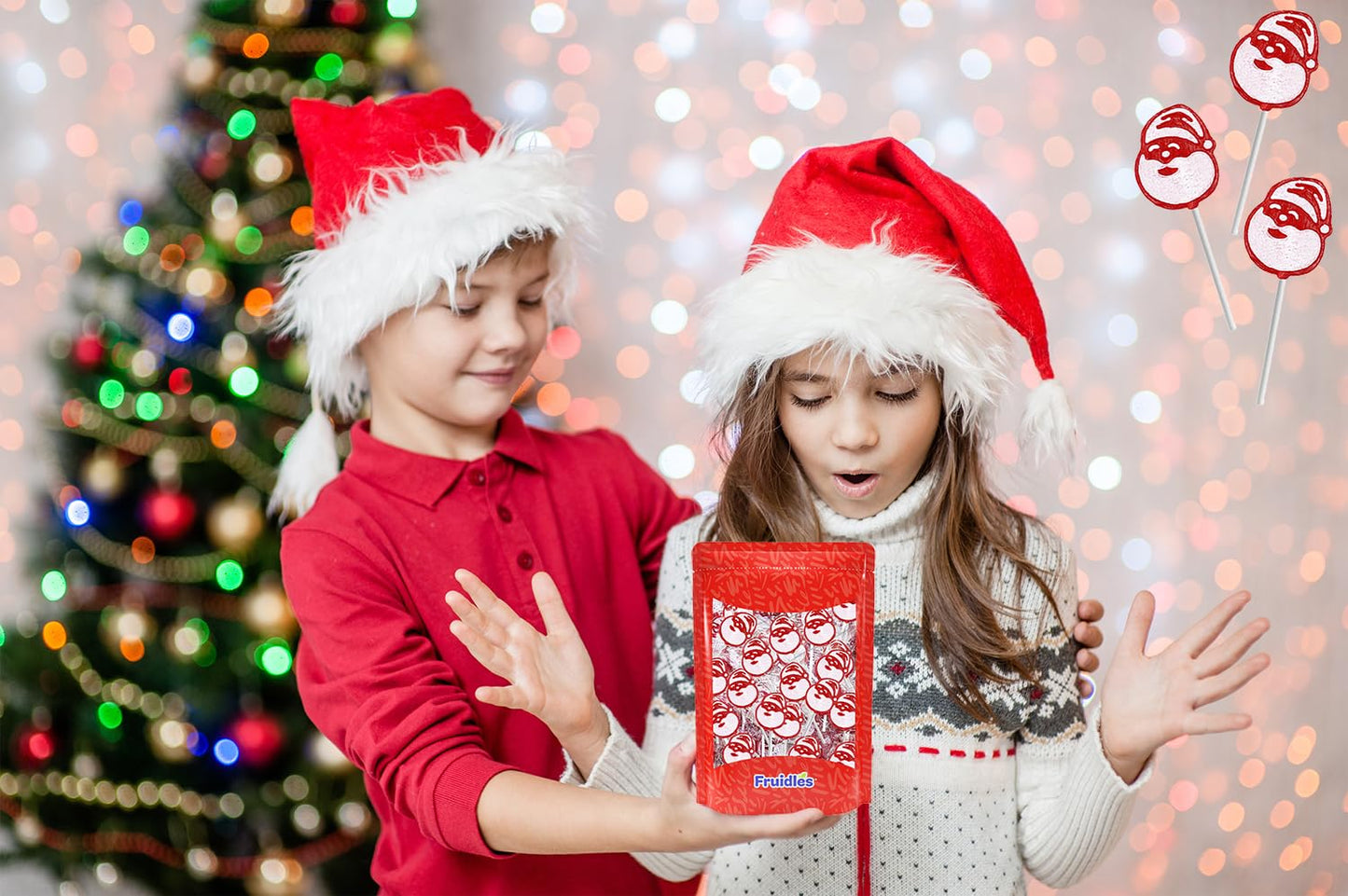 Fruidles Mixed Fruit Flavor Christmas Santa Lollipops, 15g Pops, 1 Pound, Individually Wrapped, Made in Brazil