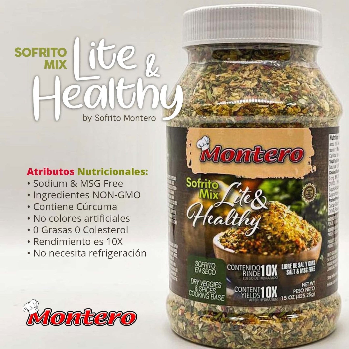 Montero Sofrito Mix 15oz - Healthy Dry Veggies & Spices Cooking Base, Salt & MSG Free, Natural Ingredients, Made in Puerto Rico
