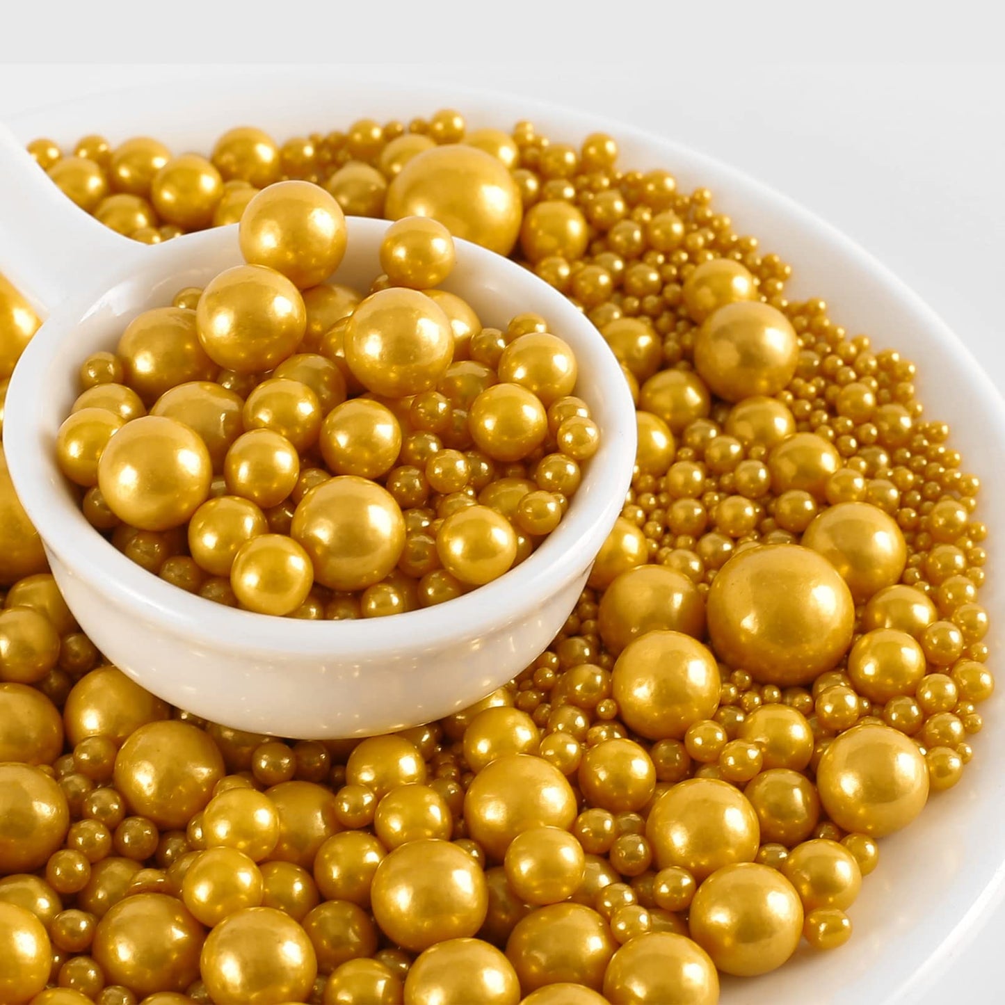 Kasvan Gold Pearl Sugar Sprinkles - Edible Candy Pearls 130G/4.58 Oz, Mix Size, Baking Cake Decorations, Ice Cream Toppings And
