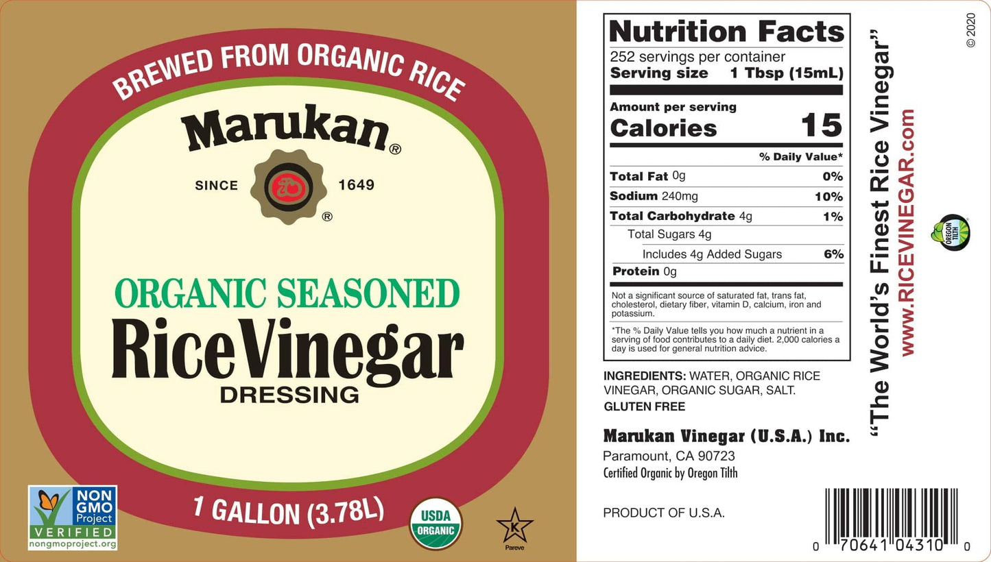Marukan Organic Seasoned Rice Vinegar Dressing, 128 Fl Oz, Pack of 2