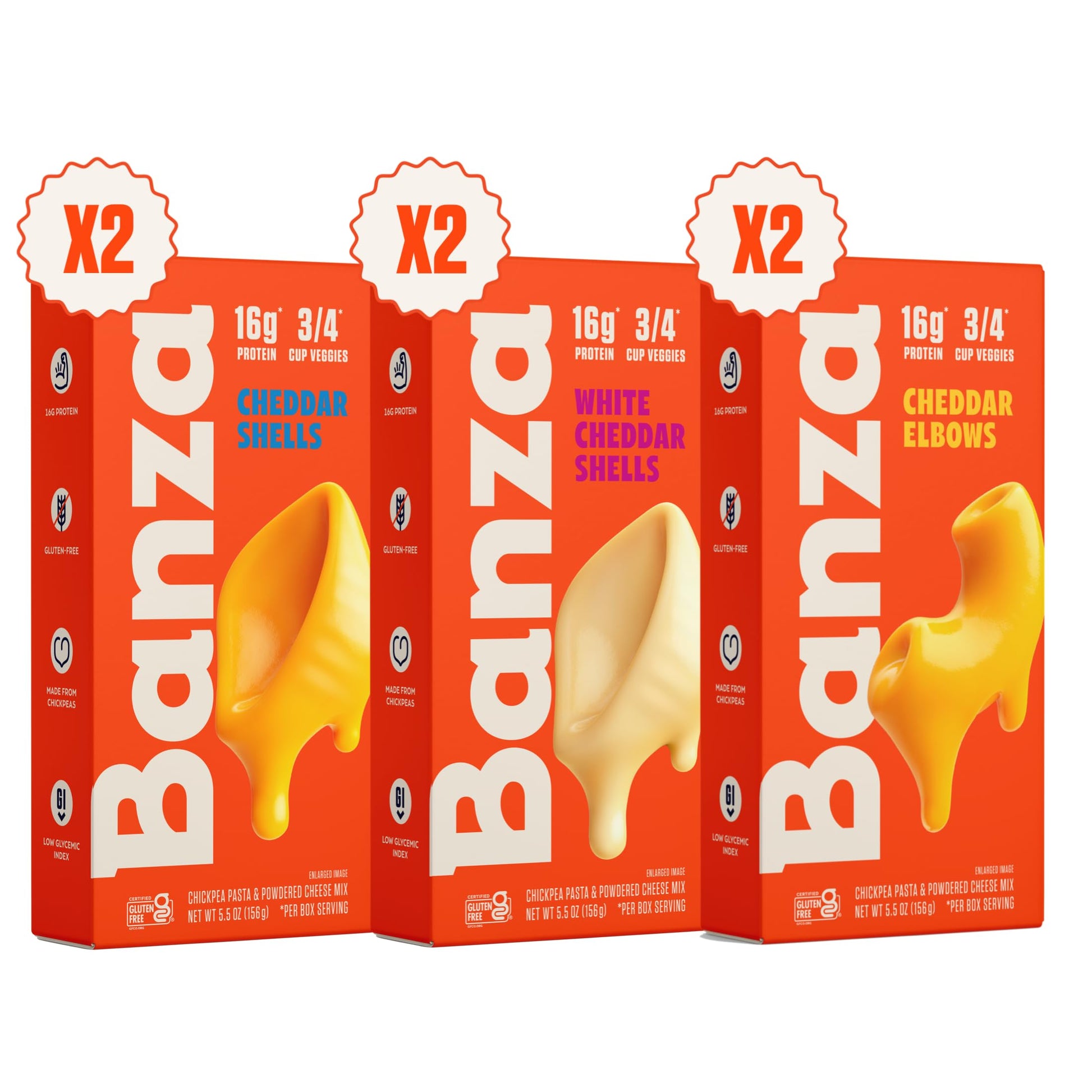 Banza Mac and Cheese Variety Pack - High Protein, Gluten Free, and Lower Carb Protein Mac and Cheese - 5.5oz (Pack of 6)